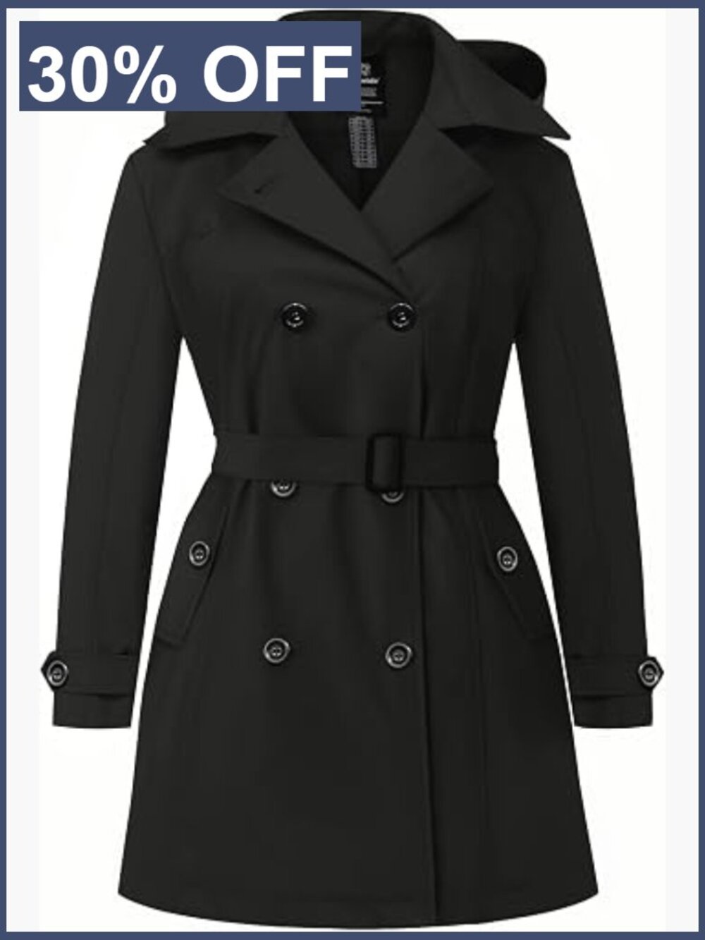 Plus Size Trench Coat Waterproof Long Hooded Double Breasted